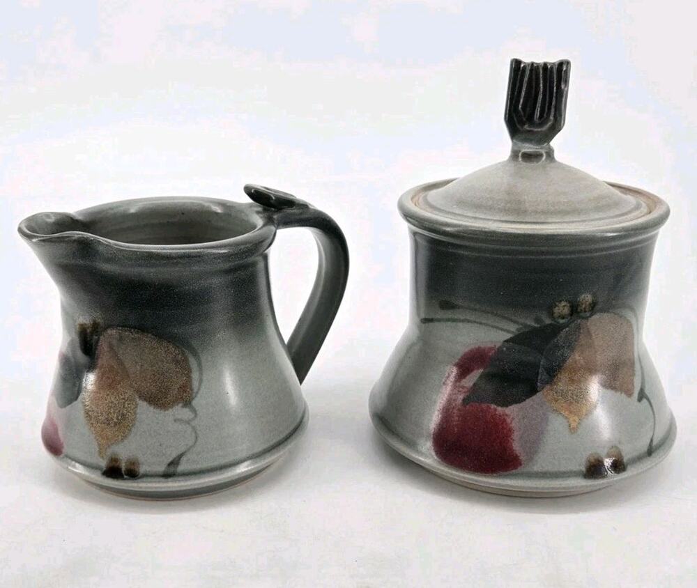 Vintage 80s Carson Studio Pottery Abstract Art Creamer And Sugar Set